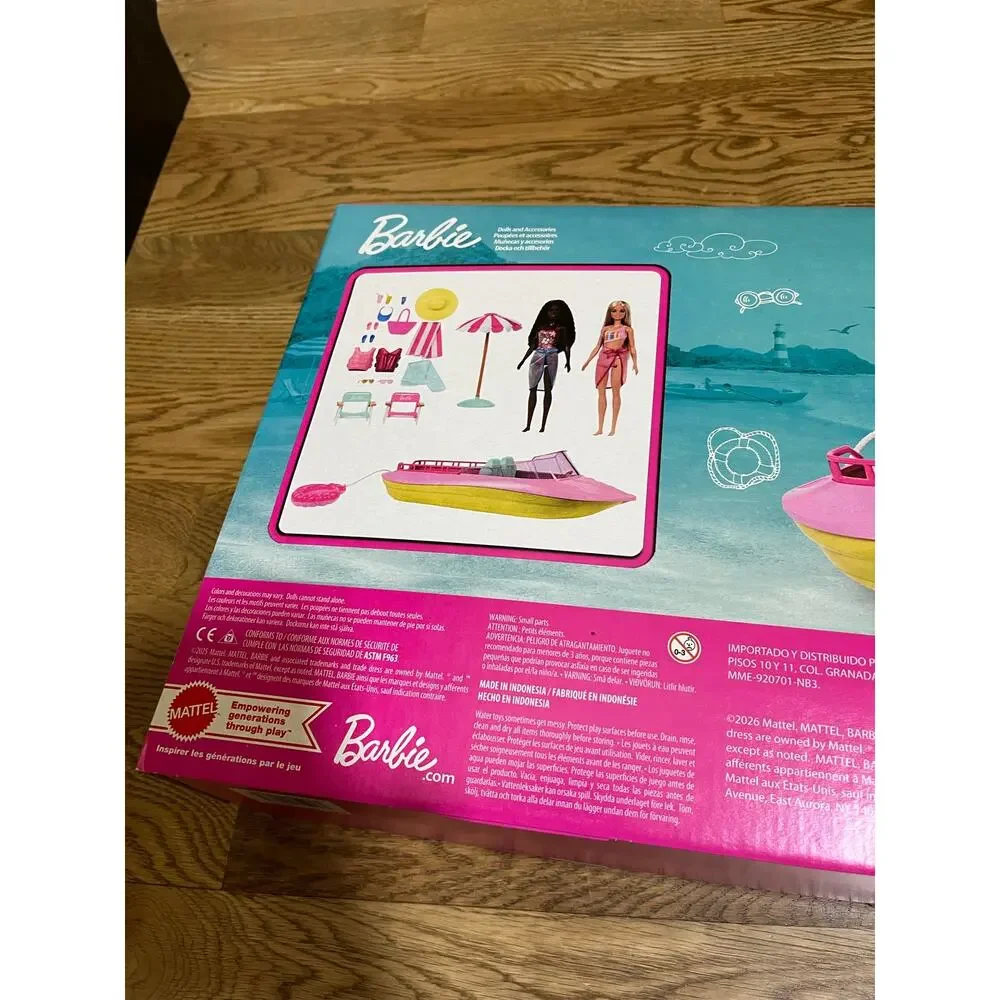 Barbie Lake Adventure Playset Ski Boat 20+ Accessories Dolls Chairs Life Vests